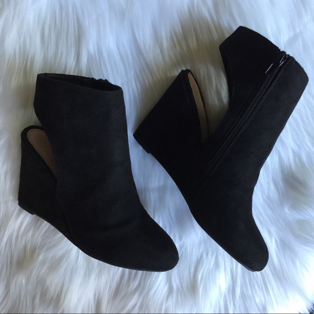 Black Wedge Bootie Vegan Suede
